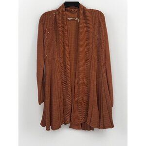 Soft Surroundings Womens Salmon Orange Suzzette Sequin Open Front Cardigan Sz PS